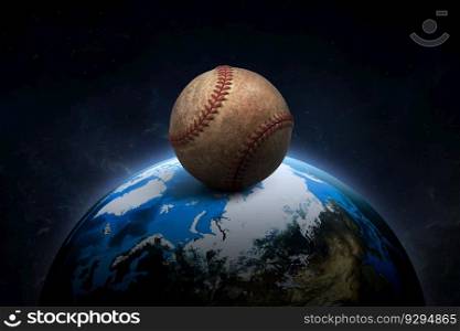 Baseball ball on, night world in outer space abstract wallpaper