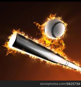 baseball bat and ball in fire