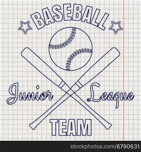 Baseball logo on notebook page vecto. Lined baseball logo on notebook page vector illustration