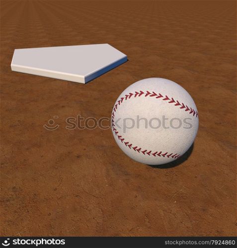 Baseball near a base, over field, 3d rendfer, square image