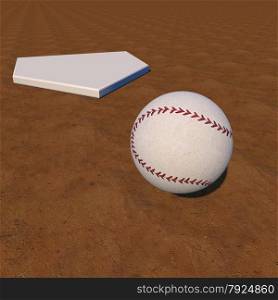 Baseball near a base, over field, 3d rendfer, square image