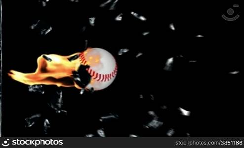 Baseball on fire breaking glass, Alpha