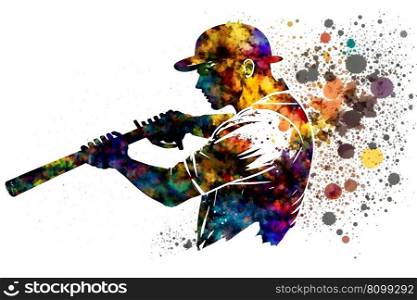 Baseball Player with multicolored paint splash, isolated on white background. Neural network AI generated art. Baseball Player with multicolored watercolor splash, isolated on white background. Neural network generated art