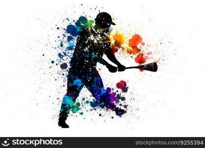 Baseball Player with multicolored paint splash, isolated on white background. Neural network AI generated art. Baseball Player with multicolored watercolor splash, isolated on white background. Neural network generated art