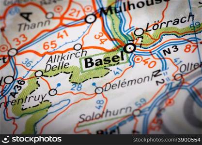Basel city on a road map