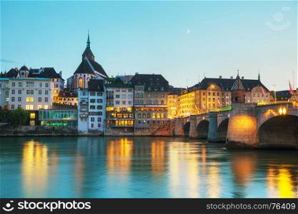 Basel cityscape in Switzerland at night time