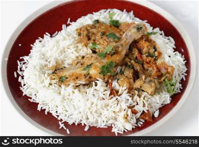 Basic balti chicken on a bed of white basmati rice