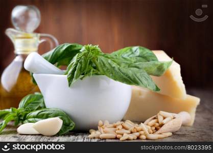 Basil pesto sauce and fresh ingredient