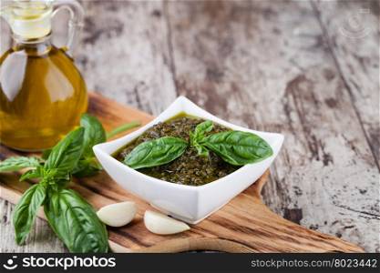 Basil pesto sauce. Basil pesto sauce and fresh ingredient