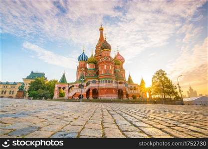 Basil&rsquo;s cathedral at Red square in Moscow, Russia at sunrise