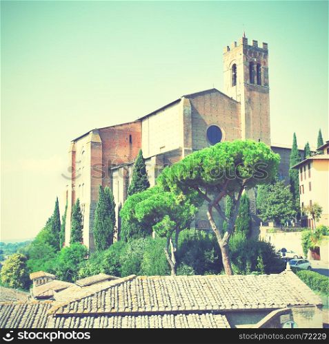 Basilica Cateriniana San Domenico in Siena, Italy. Retro style filtred image