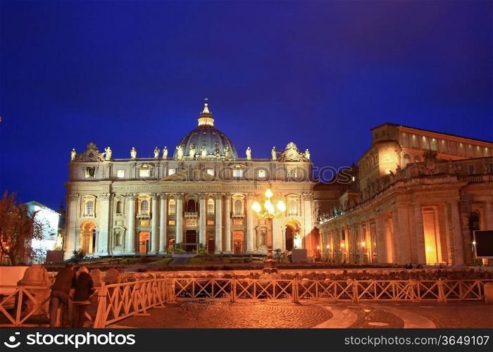 Basilica di San Pietro Vatican Cathedral, Rome Italy at dusk
