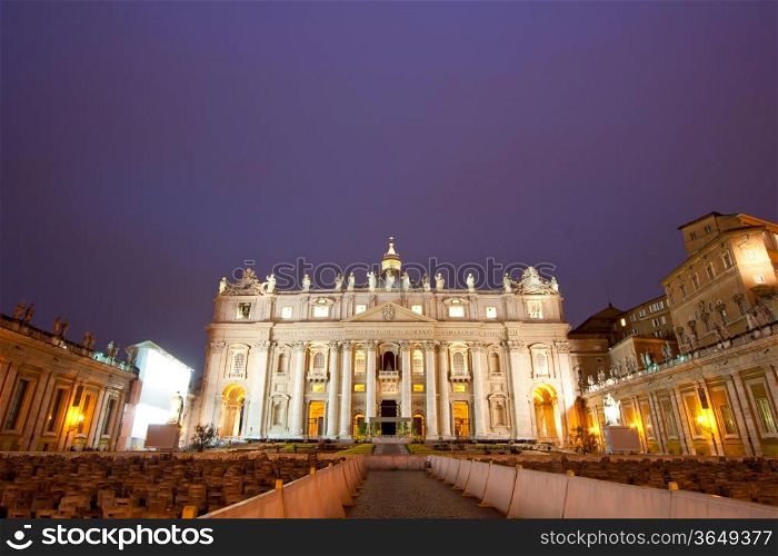 Basilica di San Pietro Vatican Cathedral, Rome Italy at dusk
