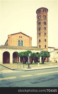 Basilica di Sant Apollinare Nuovo in Ravenna (6th century), Italy. Retro style filtered image