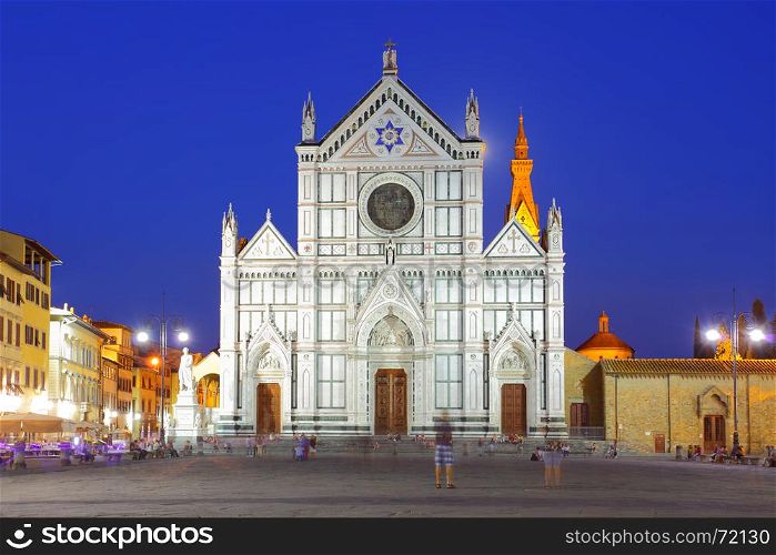 Basilica di Santa Croce in Florence at night, Italy