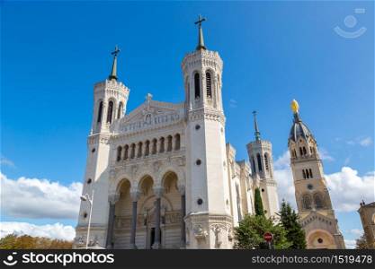 Basilica of Notre Dame de Fourviere in Lyon, France in a beautiful summer day