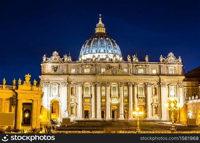 Basilica of Saint Peter in Vatican at summer night