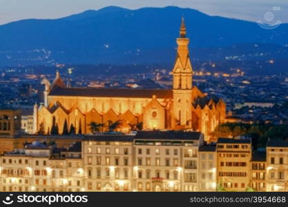 Basilica of Santa Croce in the night light.. Florence. Church of Santa Croce.