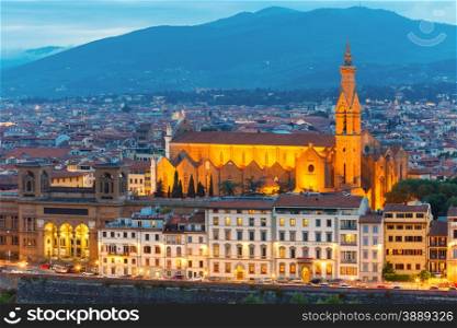 Basilica of the Holy Cross or Basilica di Santa Croce at twilight from Piazzale Michelangelo in Florence, Tuscany, Italy