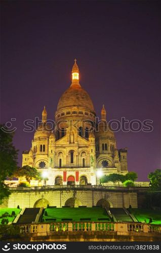 Basilica of the Sacred Heart of Paris (Sacre-Coeur basilica) at night