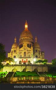 Basilica of the Sacred Heart of Paris (Sacre-Coeur basilica) at night