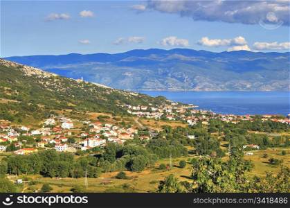 Baska bay mountain and sea landscape, Island of Krk, Croatia
