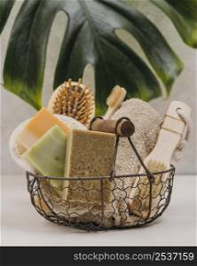 basket filled with spa products
