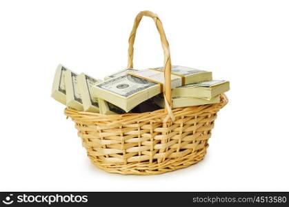 Basket full of dollars isolated on white