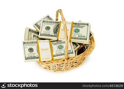 Basket full of dollars isolated on white