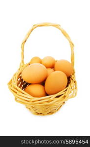 Basket full of eggs isolated on white