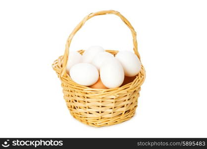 Basket full of eggs isolated on white