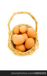 Basket full of eggs isolated on white