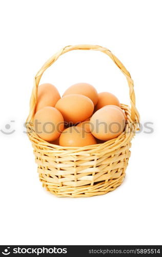 Basket full of eggs isolated on white