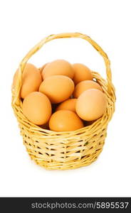 Basket full of eggs isolated on white