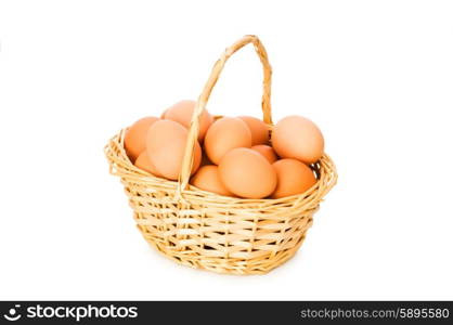 Basket full of eggs isolated on white