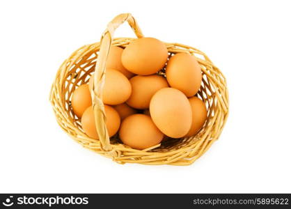 Basket full of eggs isolated on white