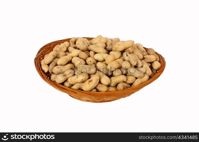 Basket full of peanuts, isolated