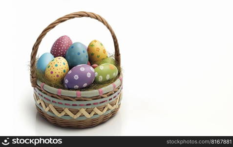 Basket of Easter Egg. Seasonal decoration. Generative AI