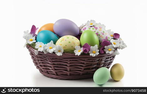 Basket of Easter Egg. Seasonal decoration. Generative AI