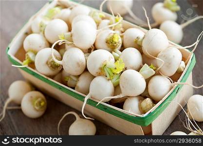 Basket of small turnips