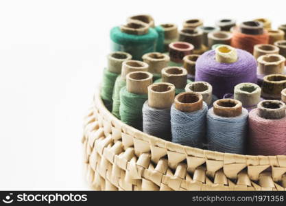 basket sewing threads white background. High resolution photo. basket sewing threads white background. High quality photo