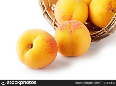 Basket with apricots isolated on white background