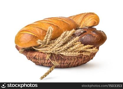 Basket with bread isolated on a white background