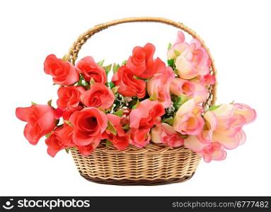basket with colorful artificial flowers