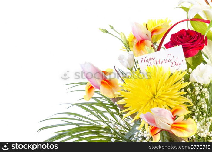 Basket with flowers for Mother on white background