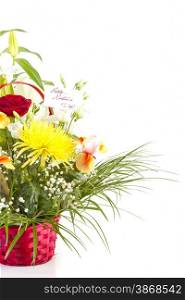 Basket with flowers for Mother on white background