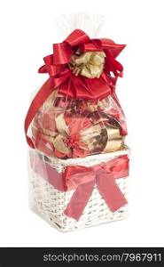 Basket with gifts isolated on white background
