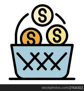Basket with money icon. Outline basket with money vector icon color flat isolated. Basket with money icon color outline vector