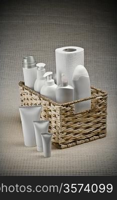 basket with toilet articles