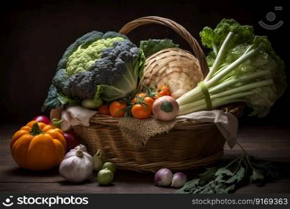 basket with vegetables, vegetarian food Generative AI.